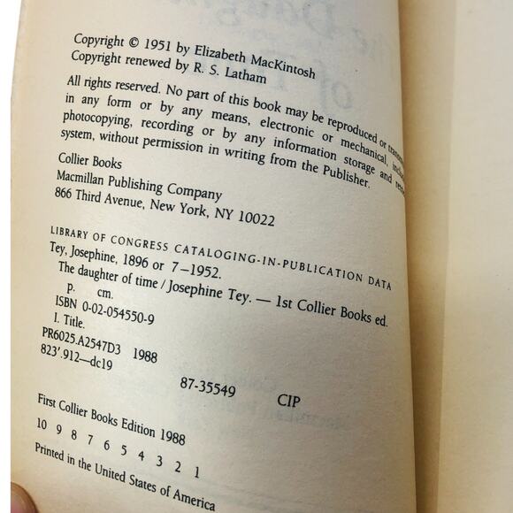 The Daughter of Time by Josephine Tey First Collier Books Edition 1988 Mystery - Picture 6 of 9